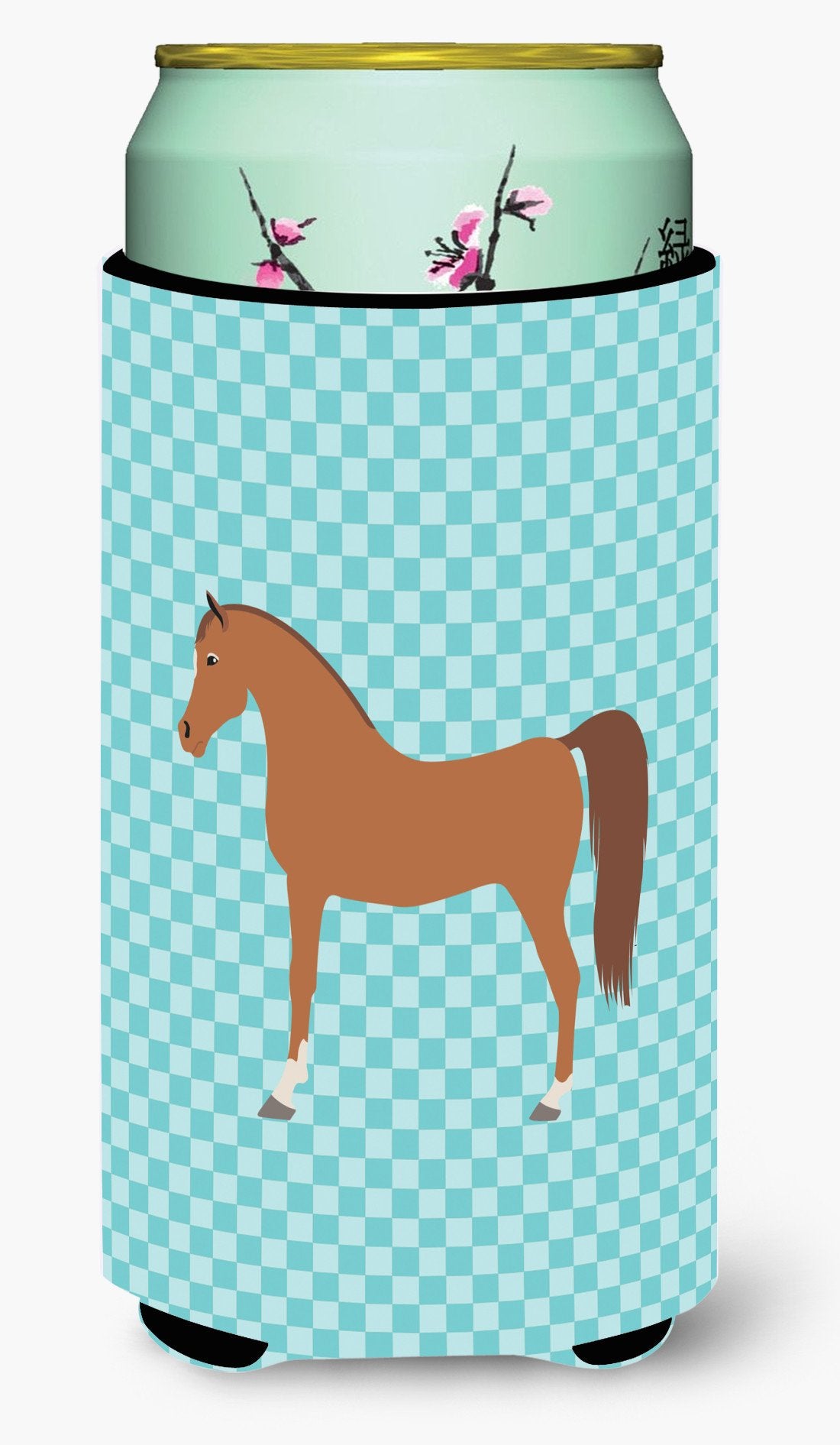Arabian Horse Blue Check Tall Boy Beverage Insulator Hugger BB8085TBC by Caroline&#39;s Treasures