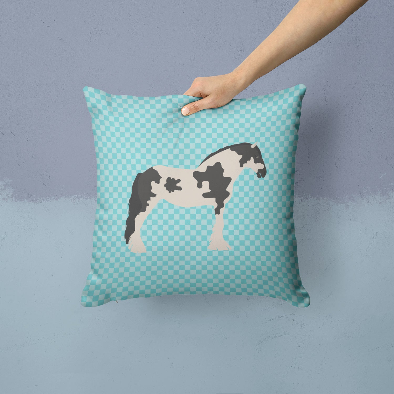 Cyldesdale Horse Blue Check Fabric Decorative Pillow BB8086PW1414 - the-store.com
