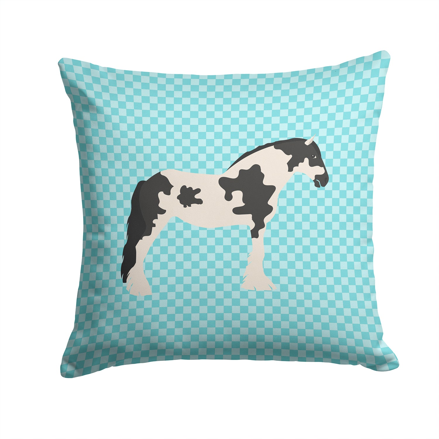 Cyldesdale Horse Blue Check Fabric Decorative Pillow BB8086PW1414 - the-store.com