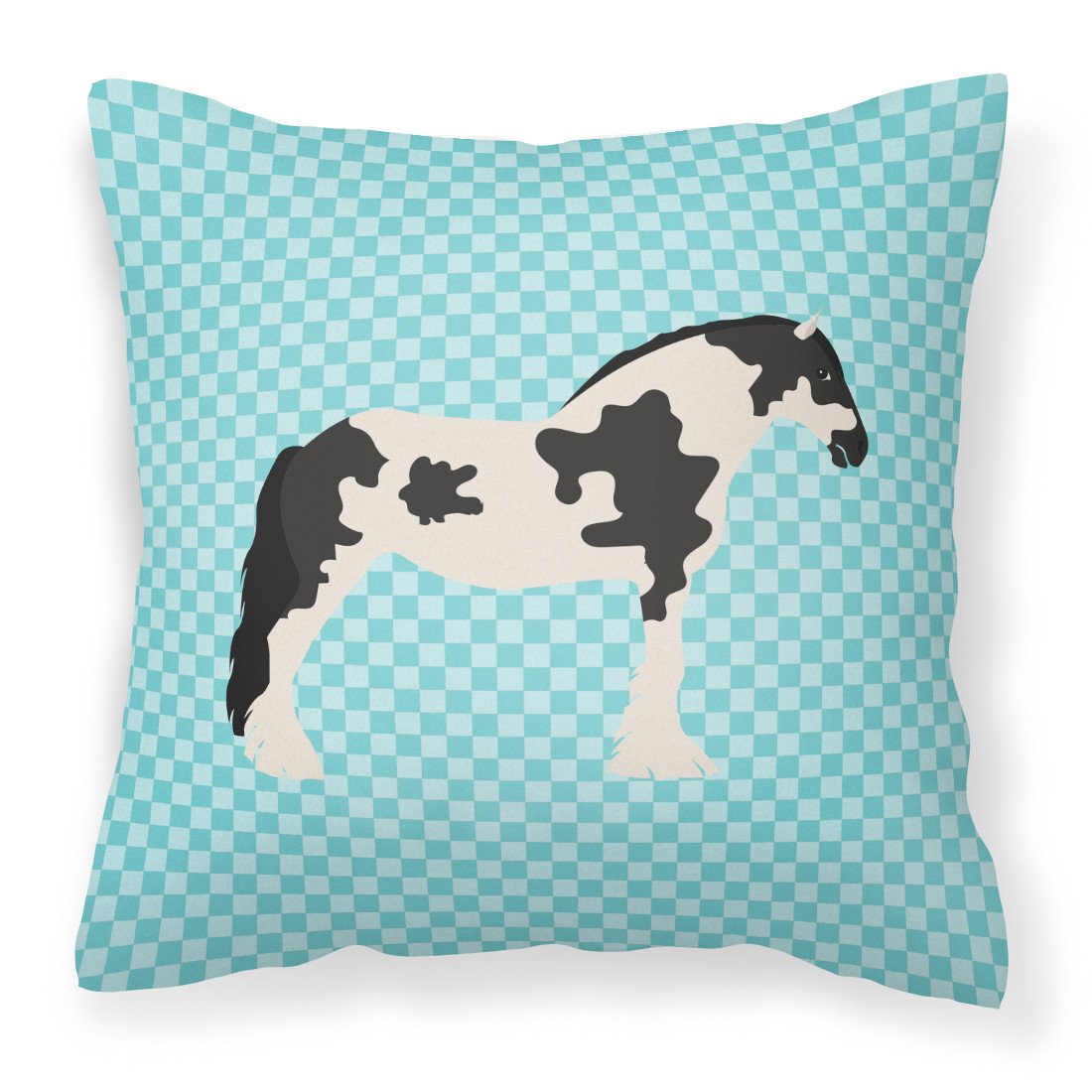Cyldesdale Horse Blue Check Fabric Decorative Pillow BB8086PW1818 by Caroline&#39;s Treasures