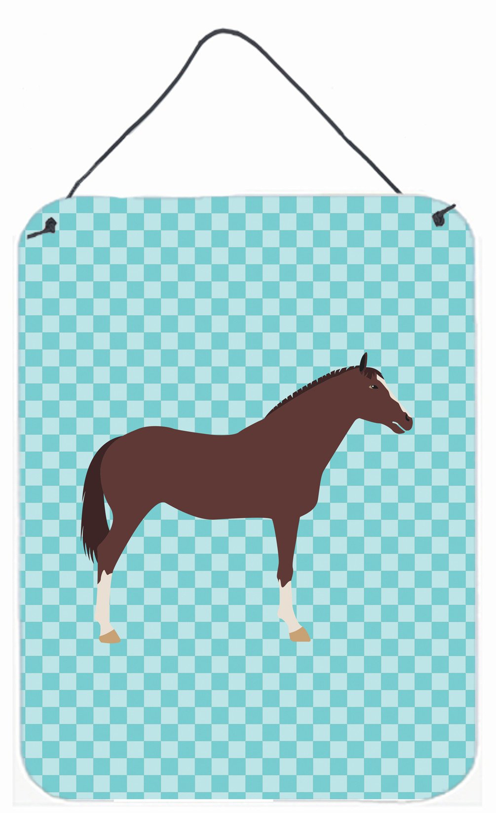 English Thoroughbred Horse Blue Check Wall or Door Hanging Prints BB8087DS1216 by Caroline&#39;s Treasures