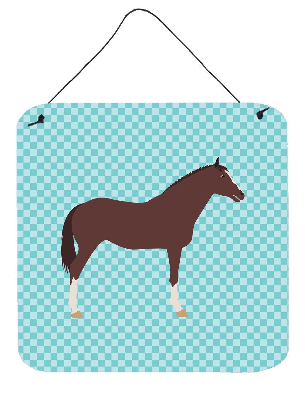 English Thoroughbred Horse Blue Check Wall or Door Hanging Prints BB8087DS66 by Caroline&#39;s Treasures