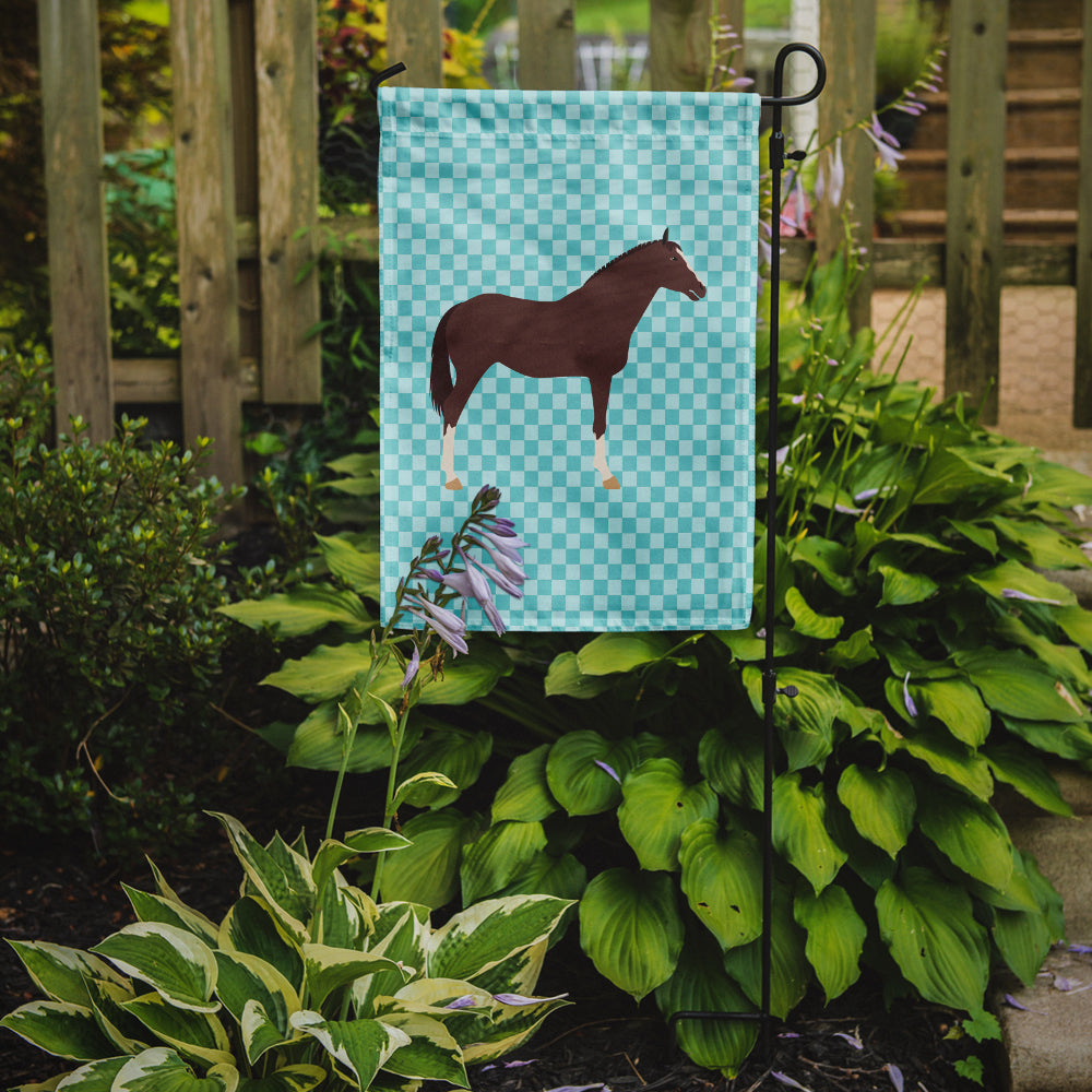 English Thoroughbred Horse Blue Check Flag Garden Size  the-store.com.