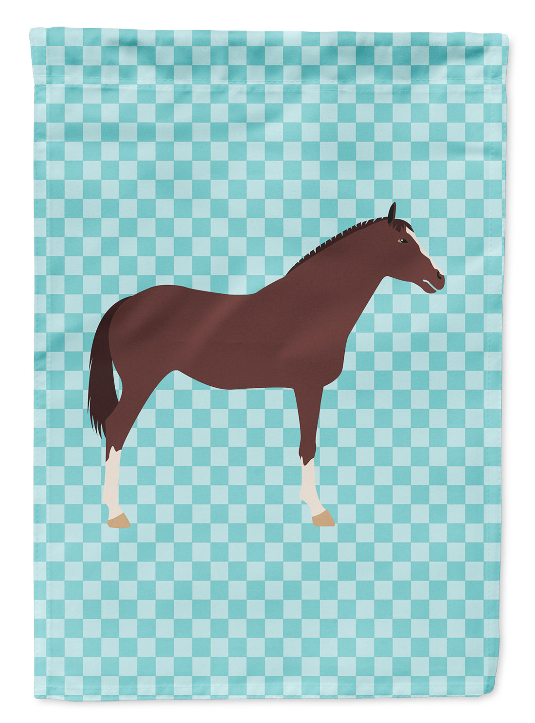 English Thoroughbred Horse Blue Check Flag Garden Size  the-store.com.