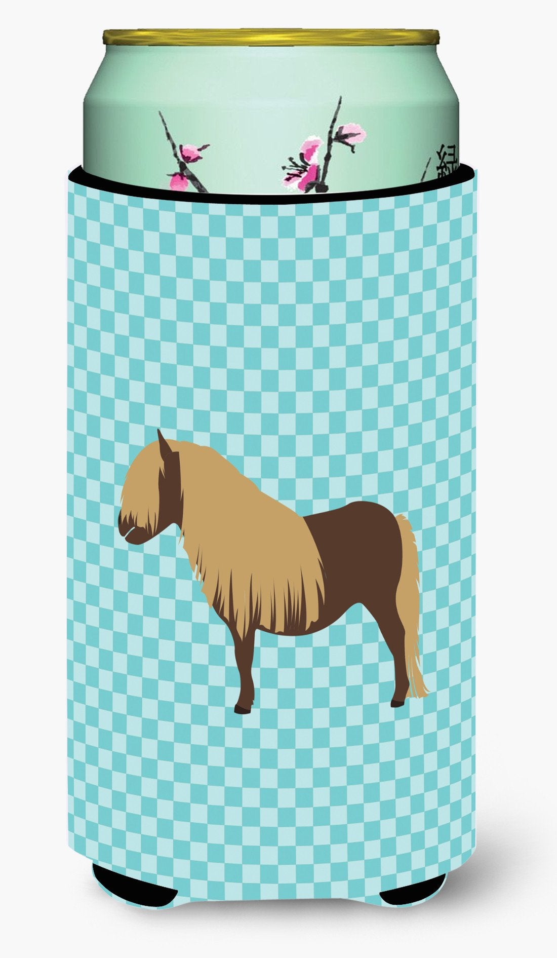 Shetland Pony Horse Blue Check Tall Boy Beverage Insulator Hugger BB8088TBC by Caroline's Treasures