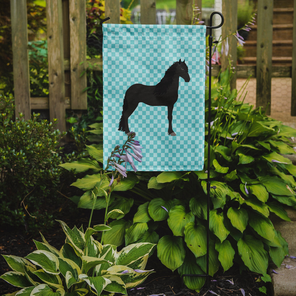 Friesian Horse Blue Check Flag Garden Size