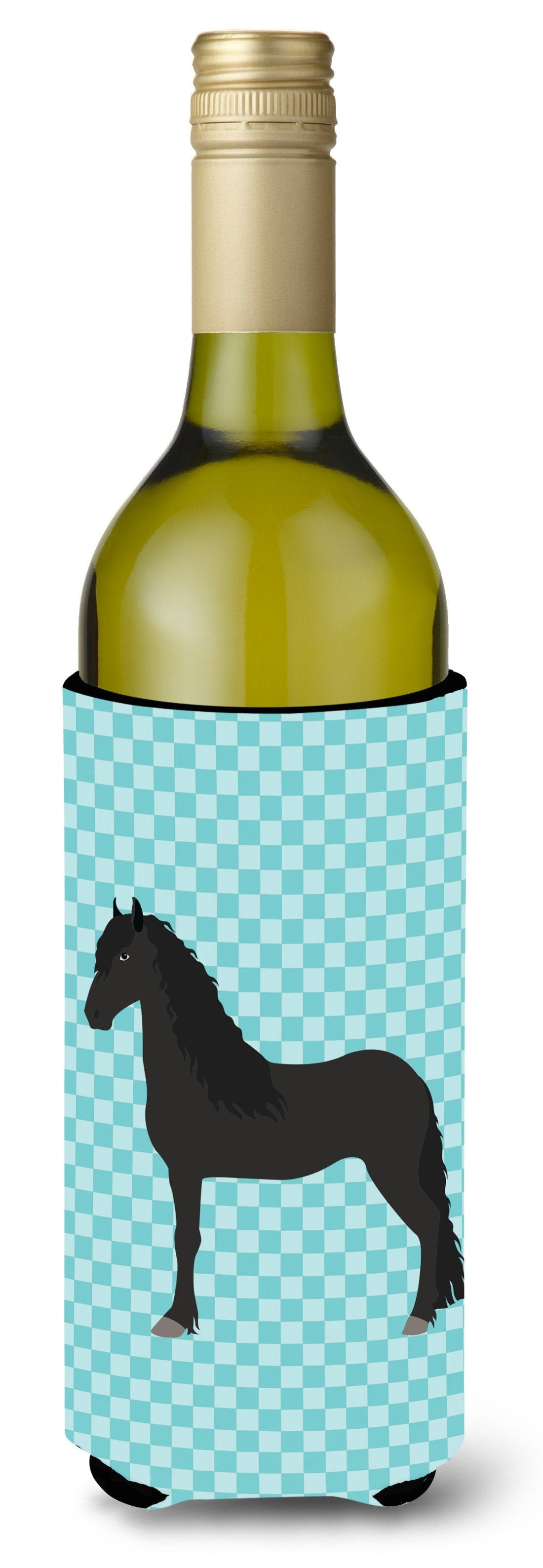 Friesian Horse Blue Check Wine Bottle Beverge Insulator Hugger BB8089LITERK by Caroline&#39;s Treasures