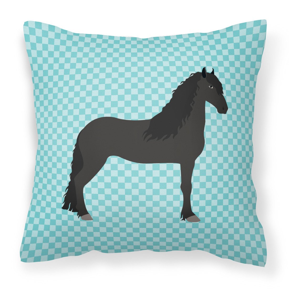 Friesian Horse Blue Check Fabric Decorative Pillow BB8089PW1818 by Caroline&#39;s Treasures