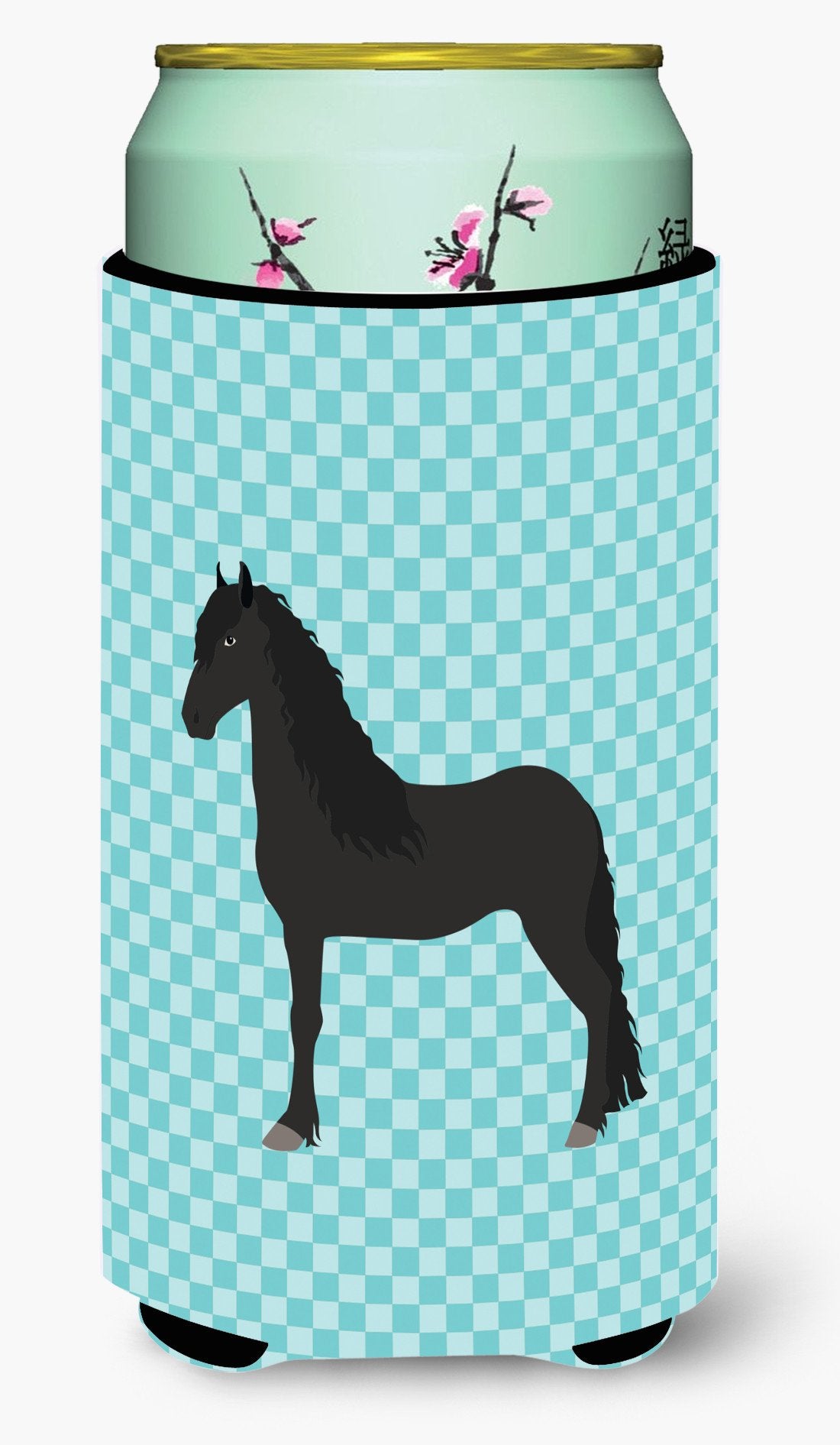 Friesian Horse Blue Check Tall Boy Beverage Insulator Hugger BB8089TBC by Caroline&#39;s Treasures
