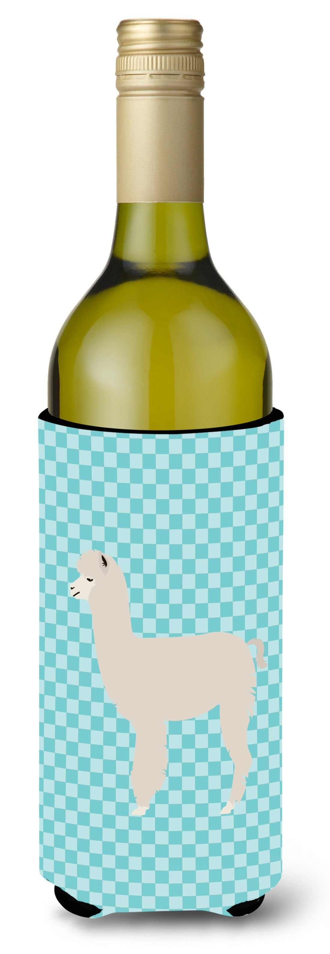 Alpaca Blue Check Wine Bottle Beverge Insulator Hugger BB8093LITERK by Caroline&#39;s Treasures