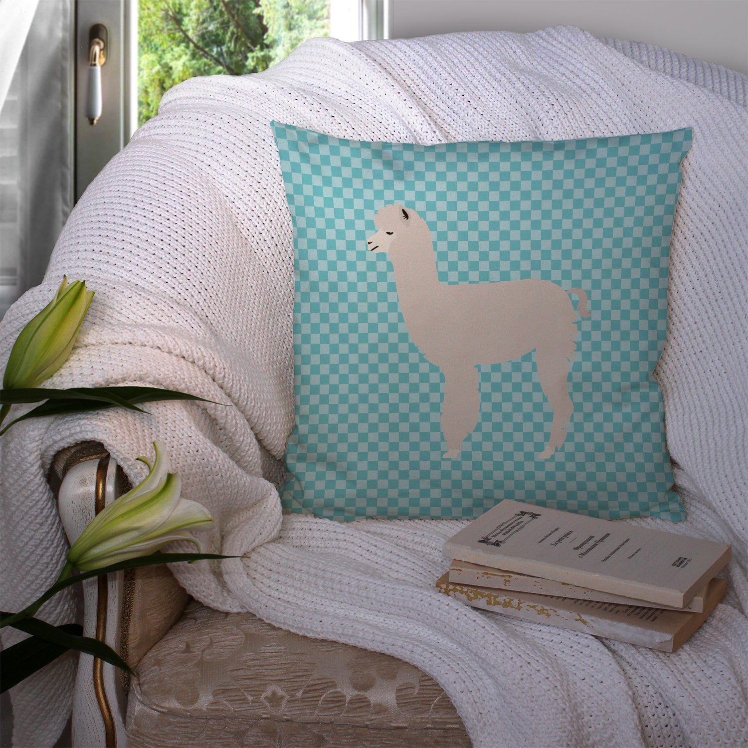 Alpaca Blue Check Fabric Decorative Pillow BB8093PW1414 - the-store.com