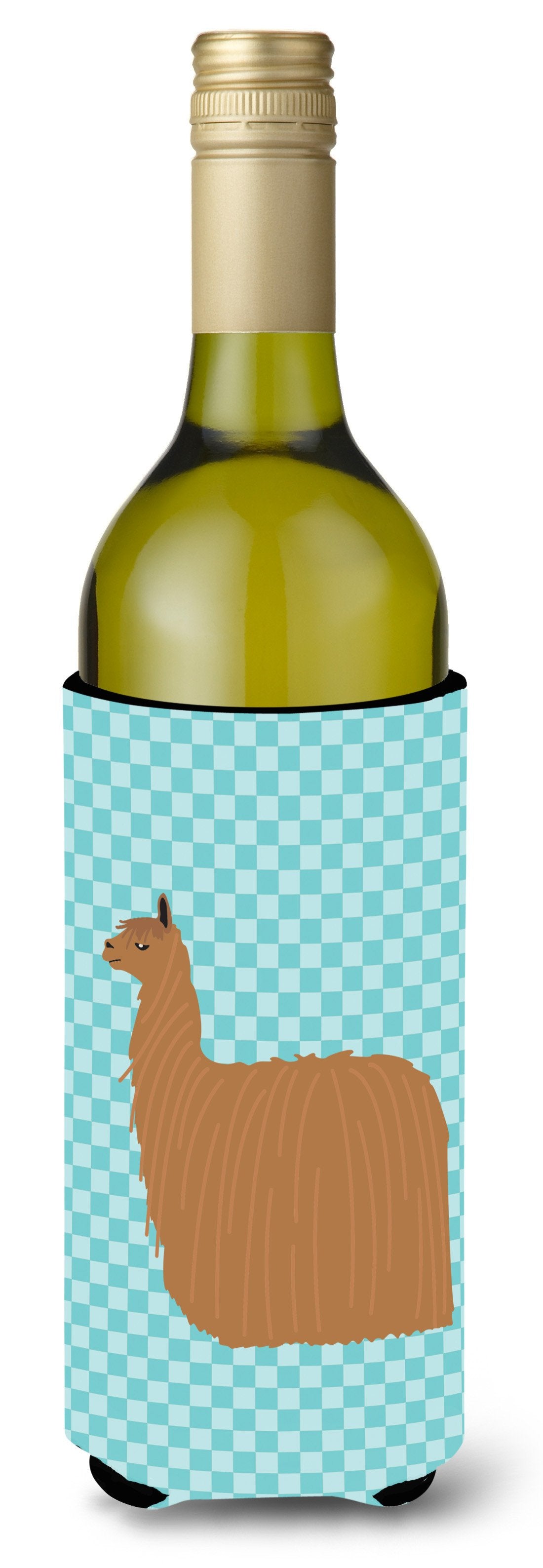 Alpaca Suri Blue Check Wine Bottle Beverge Insulator Hugger BB8094LITERK by Caroline's Treasures