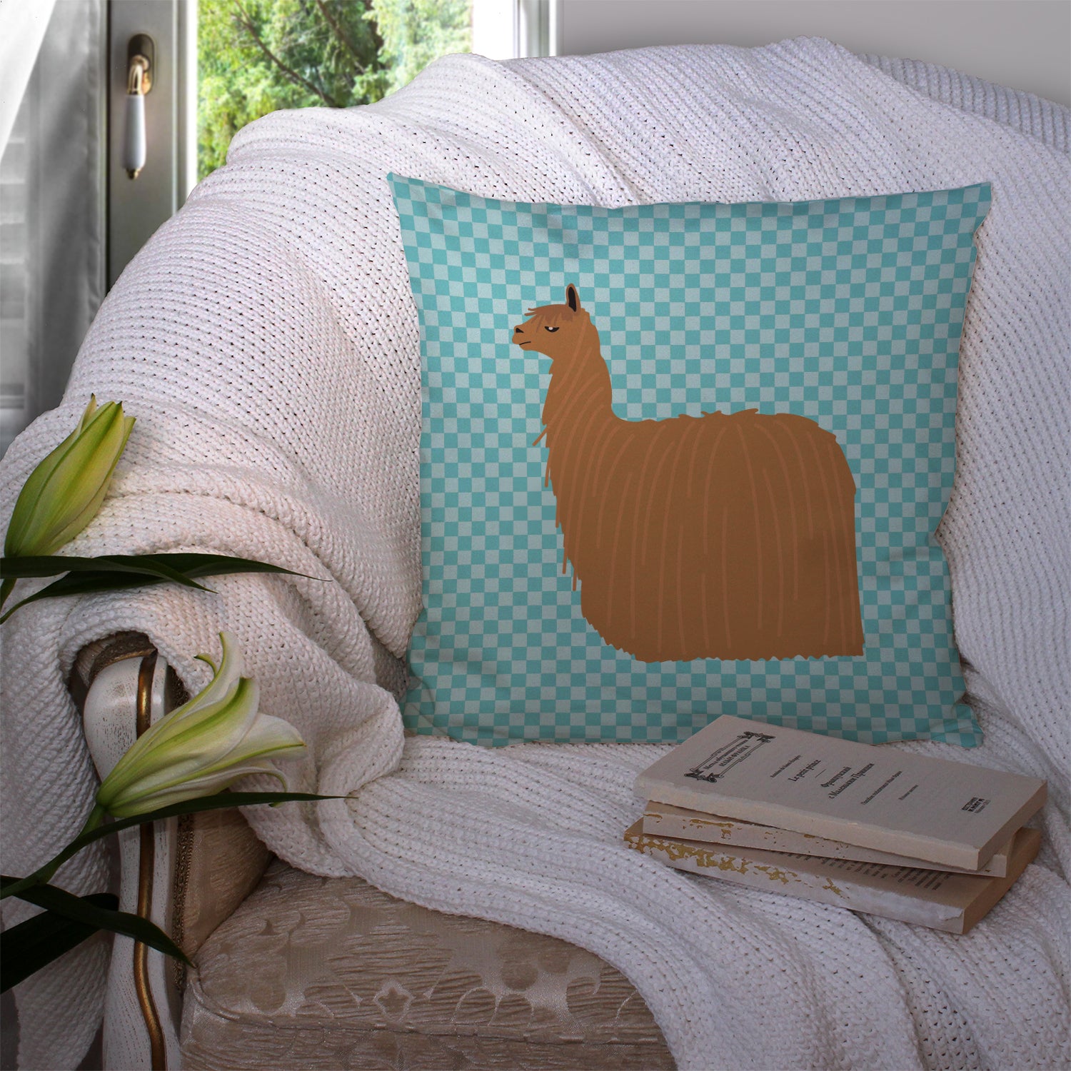 Alpaca Suri Blue Check Fabric Decorative Pillow BB8094PW1414 - the-store.com