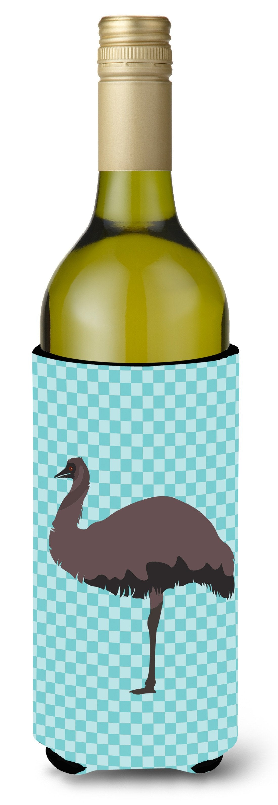 Emu Blue Check Wine Bottle Beverge Insulator Hugger BB8096LITERK by Caroline&#39;s Treasures