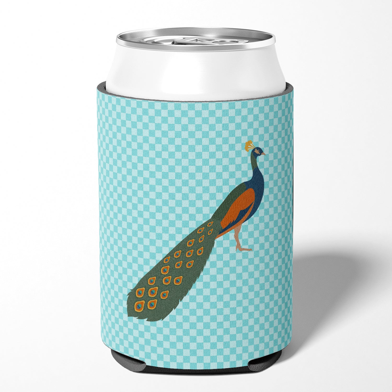 Indian Peacock Peafowl Blue Check Can or Bottle Hugger BB8099CC  the-store.com.
