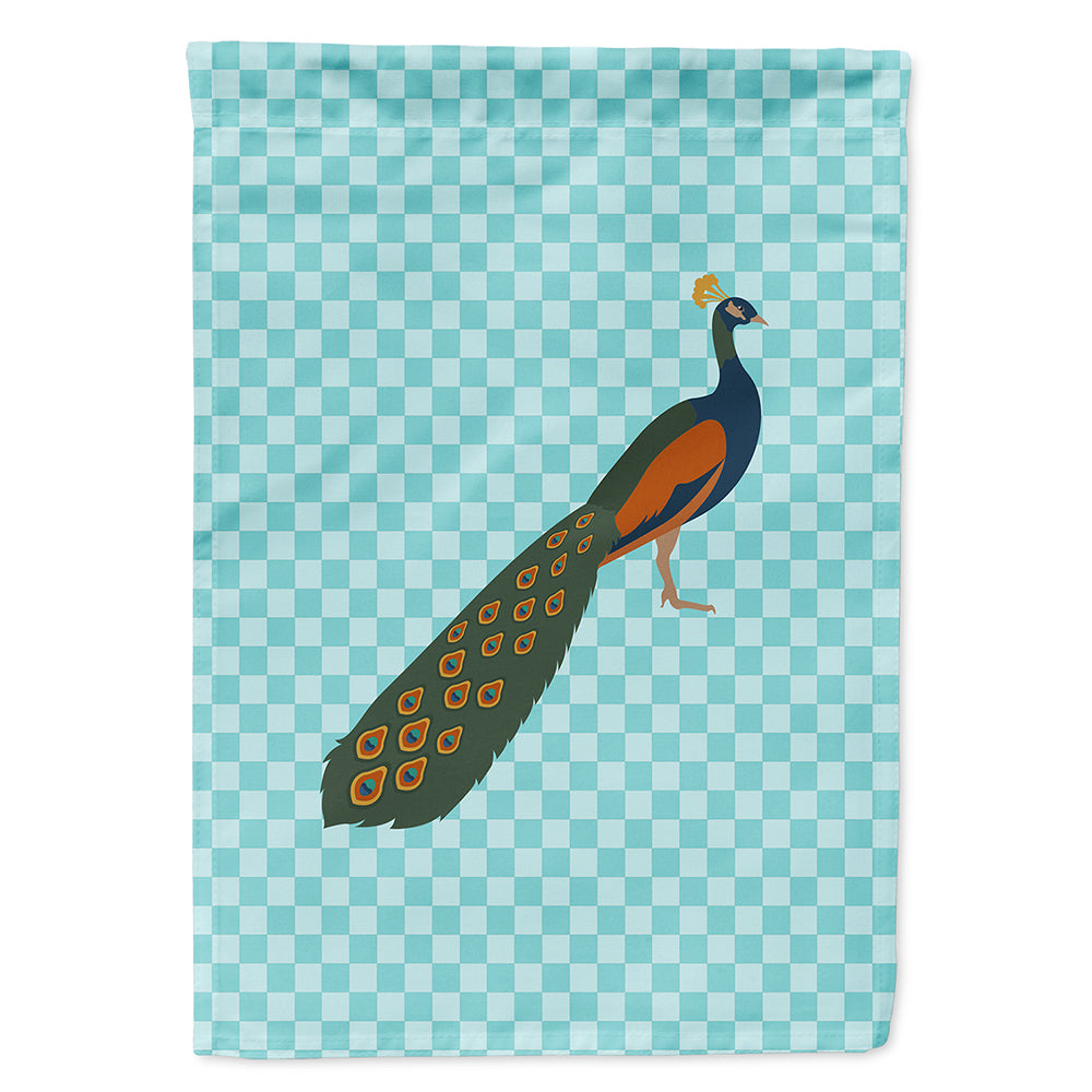 Indian Peacock Peafowl Blue Check Flag Canvas House Size BB8099CHF