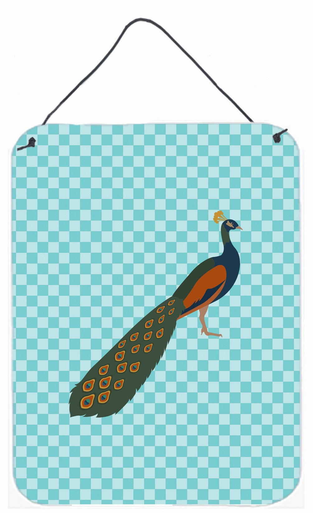 Indian Peacock Peafowl Blue Check Wall or Door Hanging Prints BB8099DS1216 by Caroline's Treasures