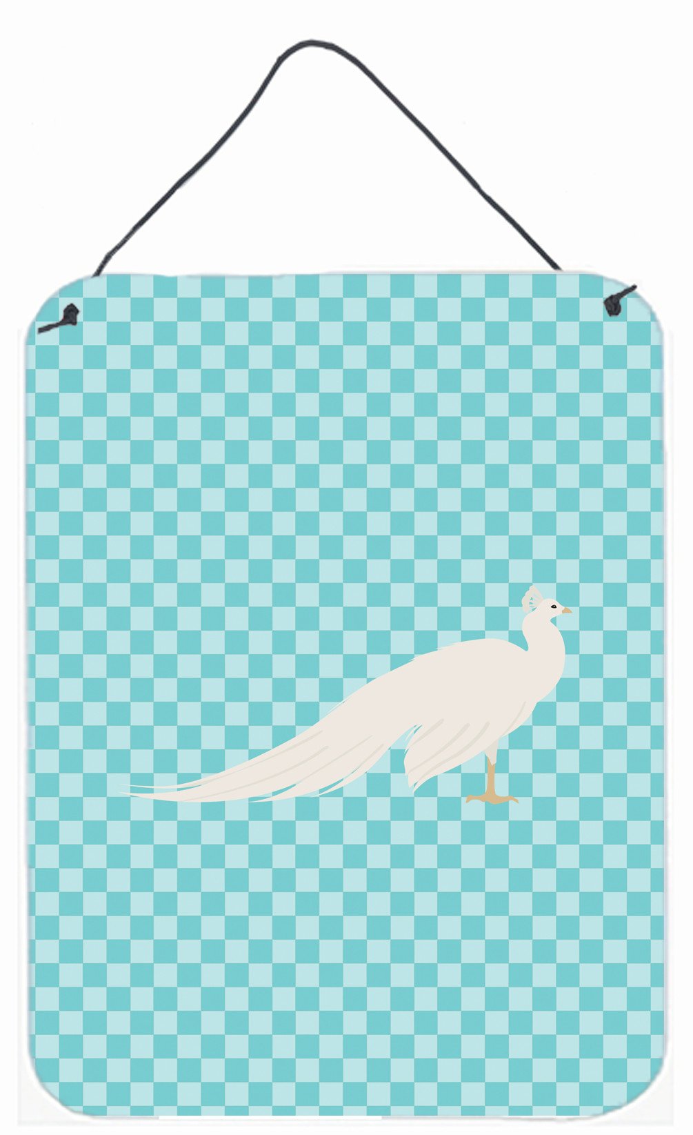 White Peacock Peafowl Blue Check Wall or Door Hanging Prints BB8100DS1216 by Caroline&#39;s Treasures