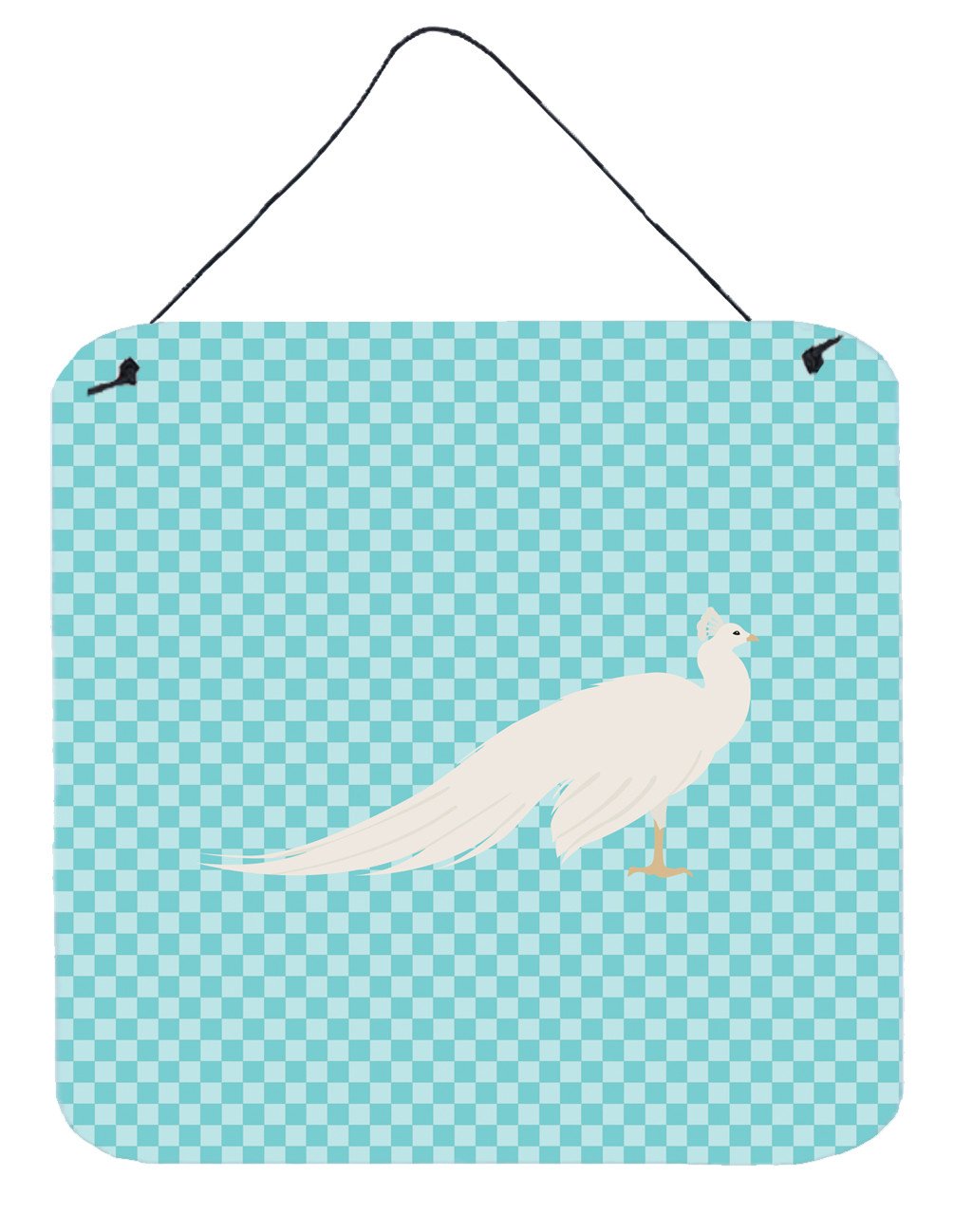 White Peacock Peafowl Blue Check Wall or Door Hanging Prints BB8100DS66 by Caroline's Treasures
