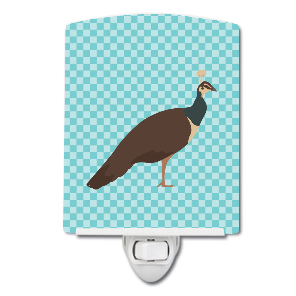 Indian Peahen Peafowl Blue Check Ceramic Night Light BB8101CNL - the-store.com