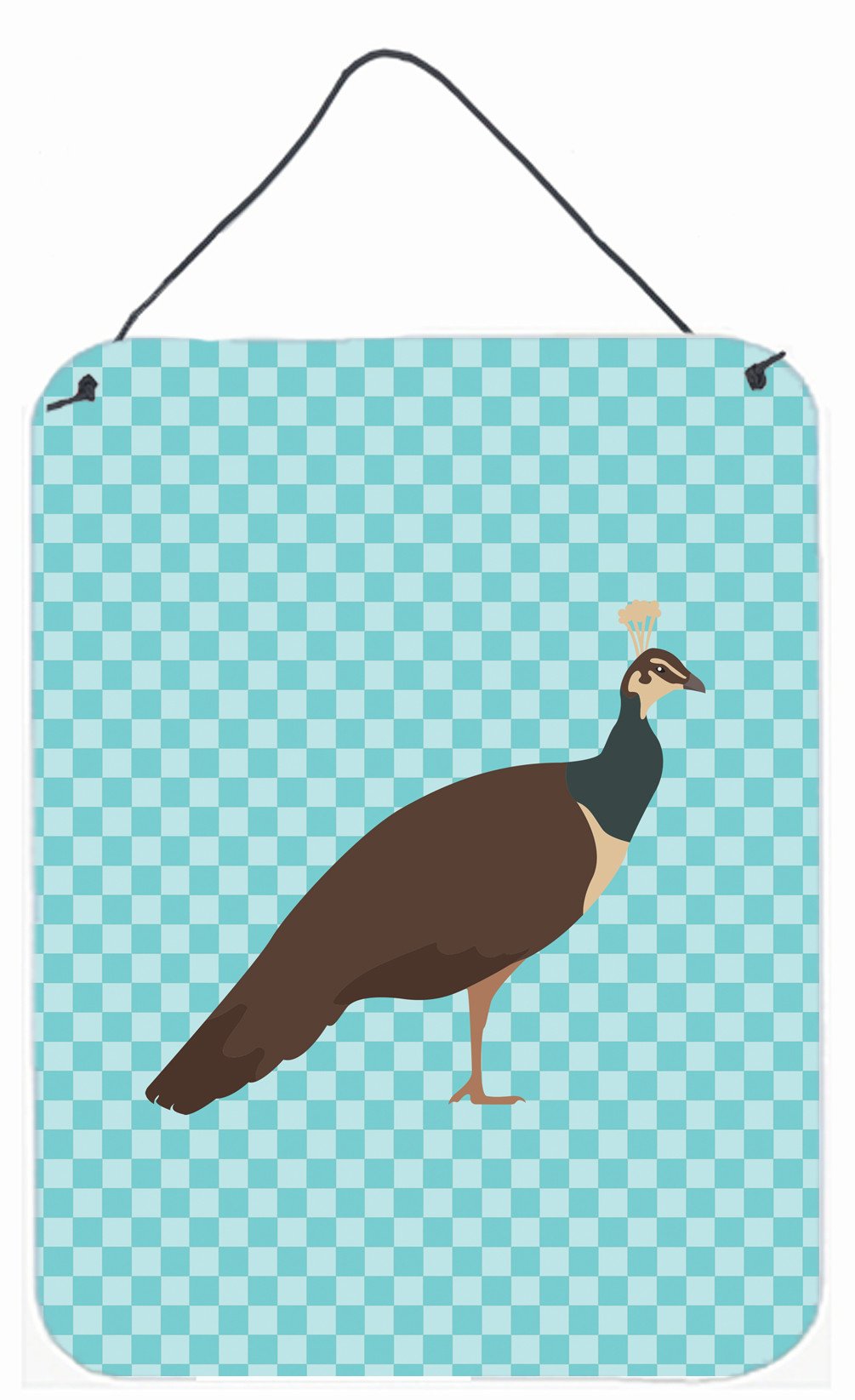 Indian Peahen Peafowl Blue Check Wall or Door Hanging Prints BB8101DS1216 by Caroline's Treasures