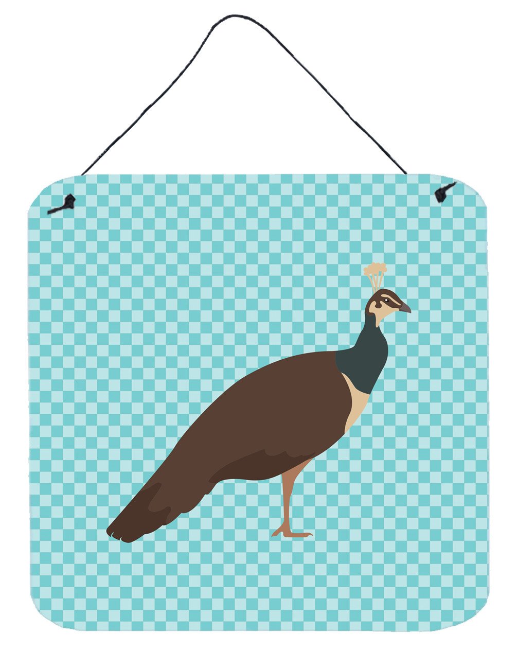 Indian Peahen Peafowl Blue Check Wall or Door Hanging Prints BB8101DS66 by Caroline's Treasures