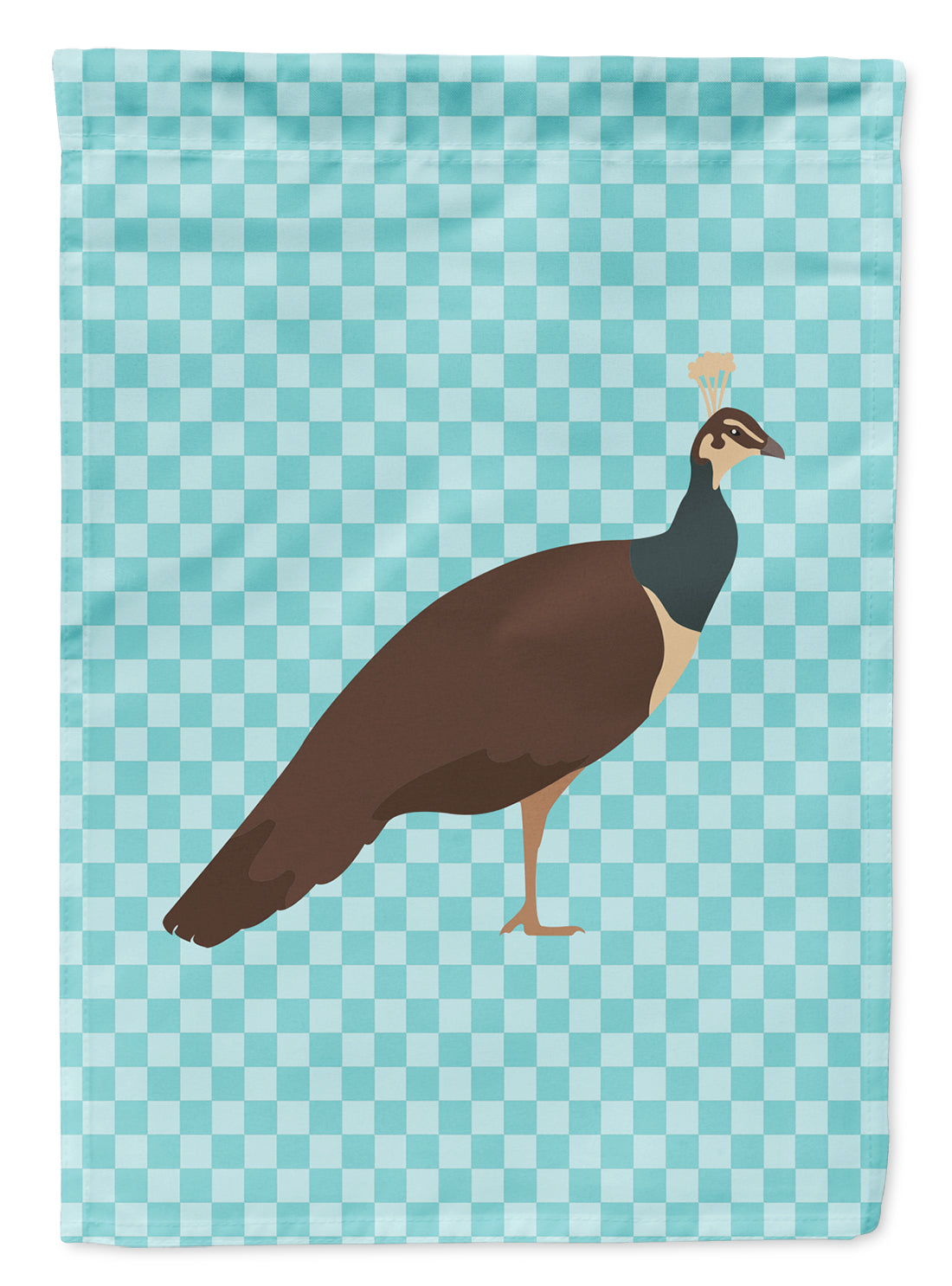 Indian Peahen Peafowl Blue Check Flag Garden Size  the-store.com.