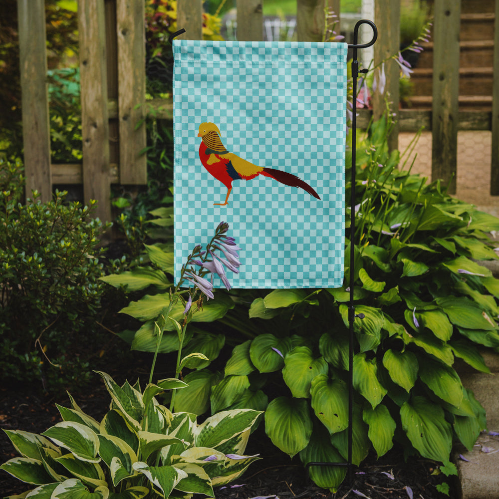 Golden or Chinese Pheasant Blue Check Flag Garden Size  the-store.com.