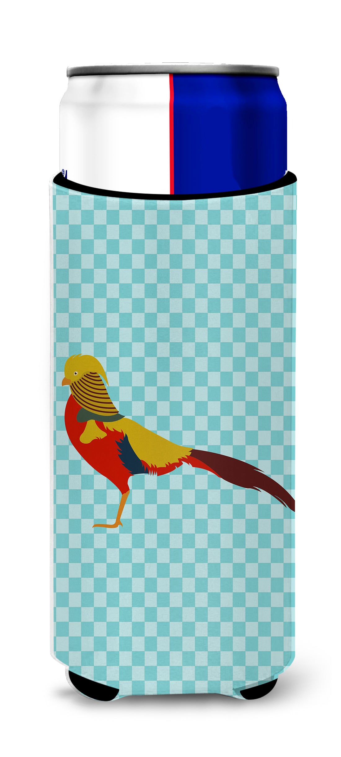 Golden or Chinese Pheasant Blue Check  Ultra Hugger for slim cans  the-store.com.
