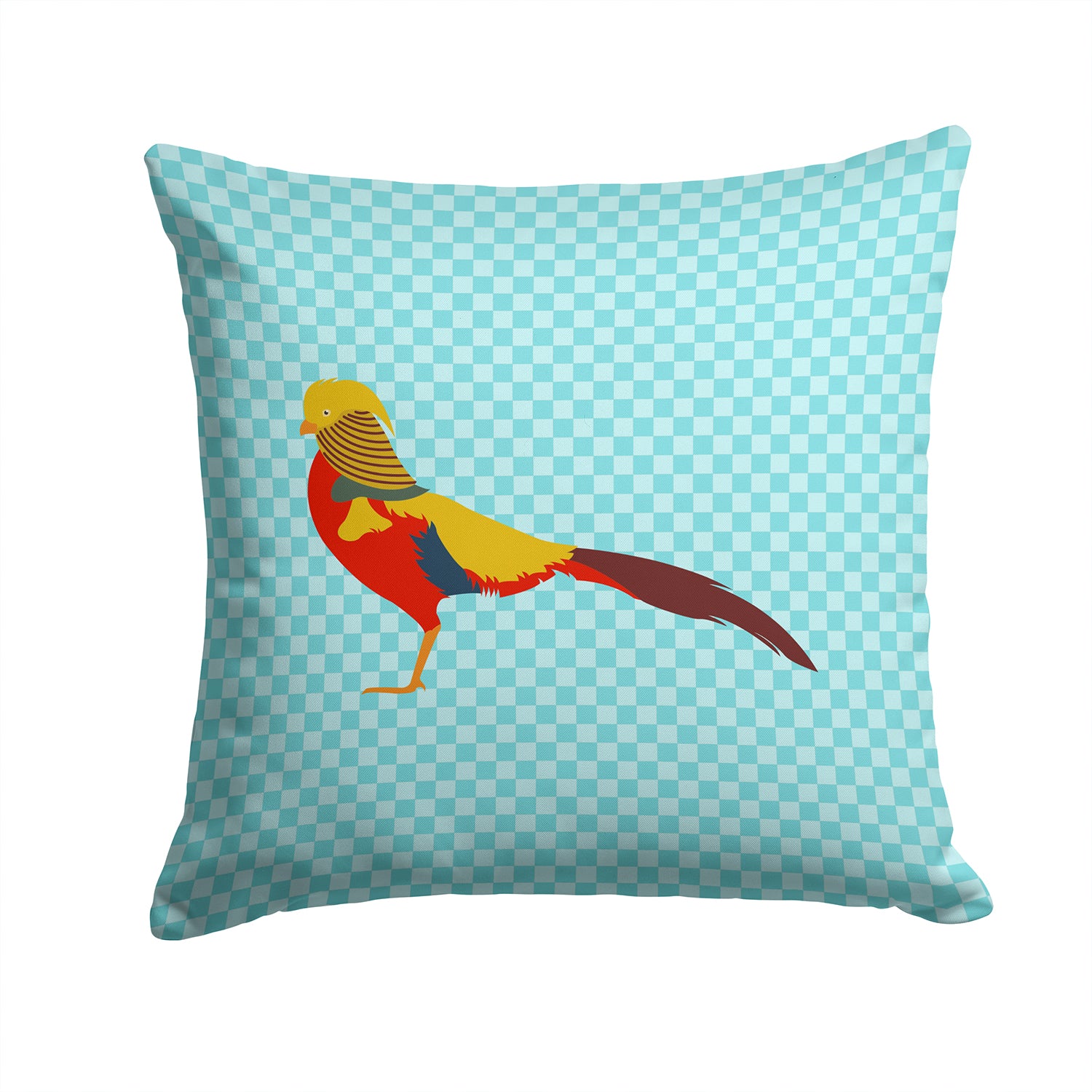 Golden or Chinese Pheasant Blue Check Fabric Decorative Pillow BB8102PW1414 - the-store.com