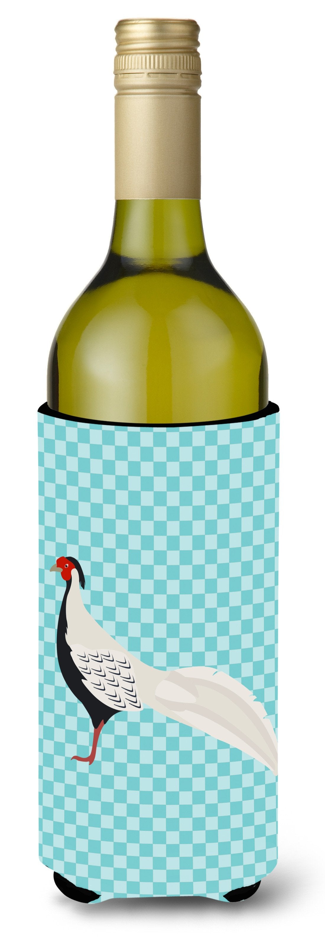 Silver Pheasant Blue Check Wine Bottle Beverge Insulator Hugger BB8103LITERK by Caroline&#39;s Treasures