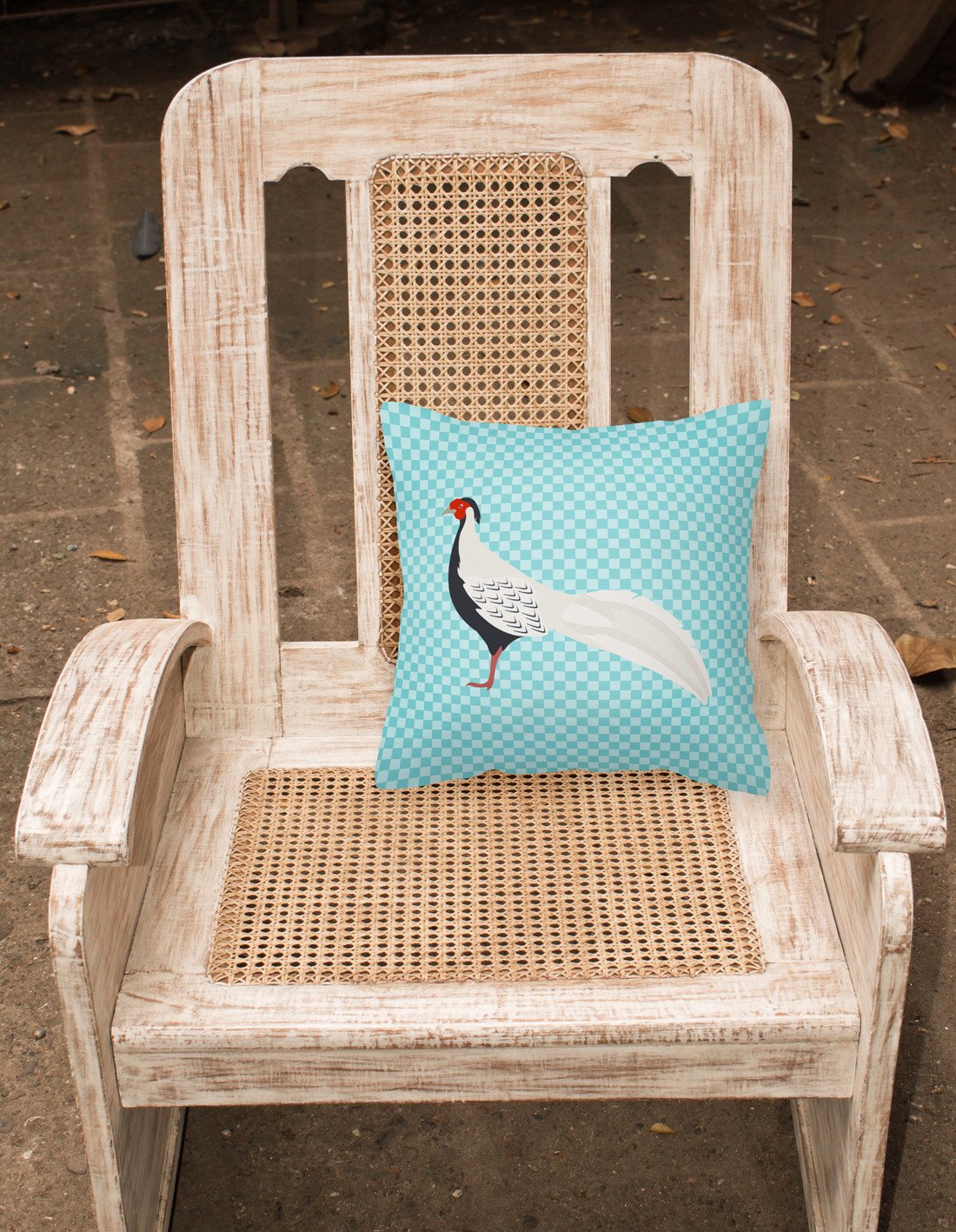 Silver Pheasant Blue Check Fabric Decorative Pillow BB8103PW1818 by Caroline's Treasures