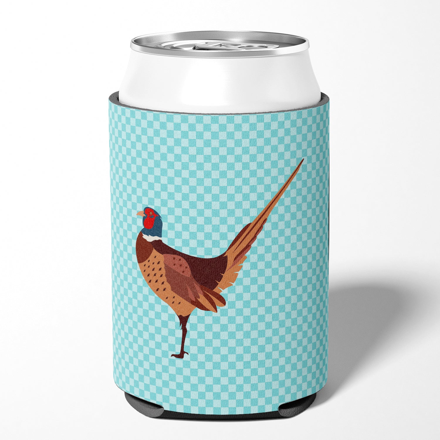 Ring-necked Common Pheasant Blue Check Can or Bottle Hugger BB8104CC  the-store.com.