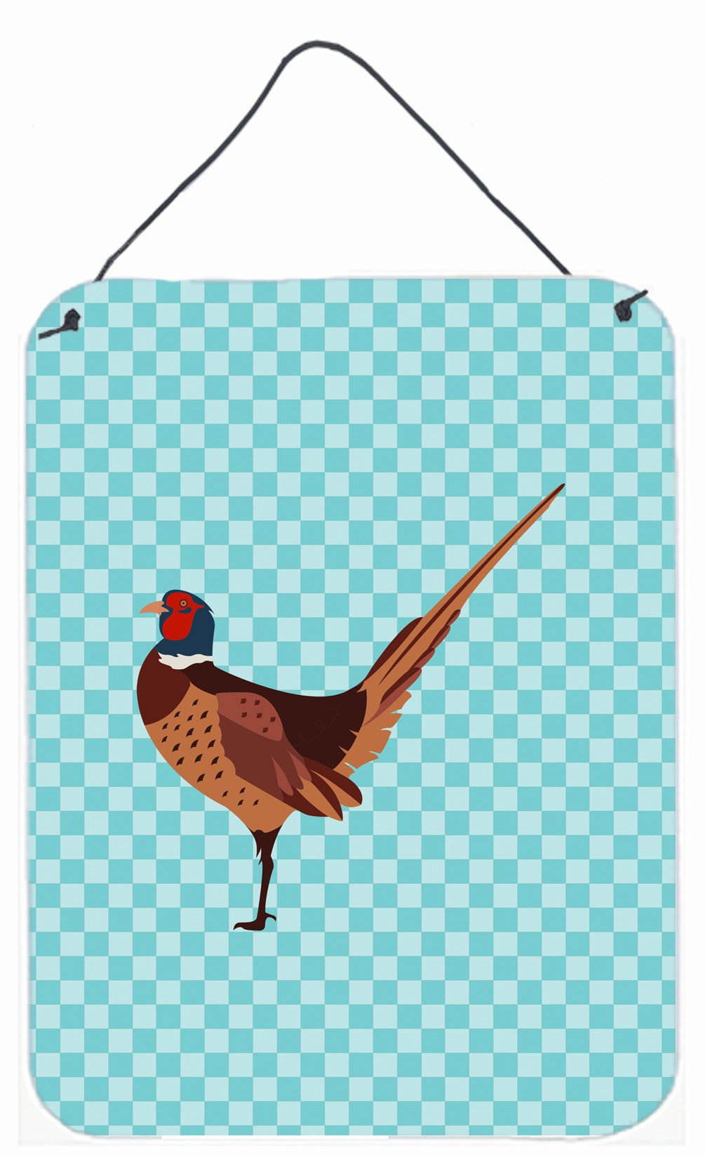 Ring-necked Common Pheasant Blue Check Wall or Door Hanging Prints BB8104DS1216 by Caroline&#39;s Treasures