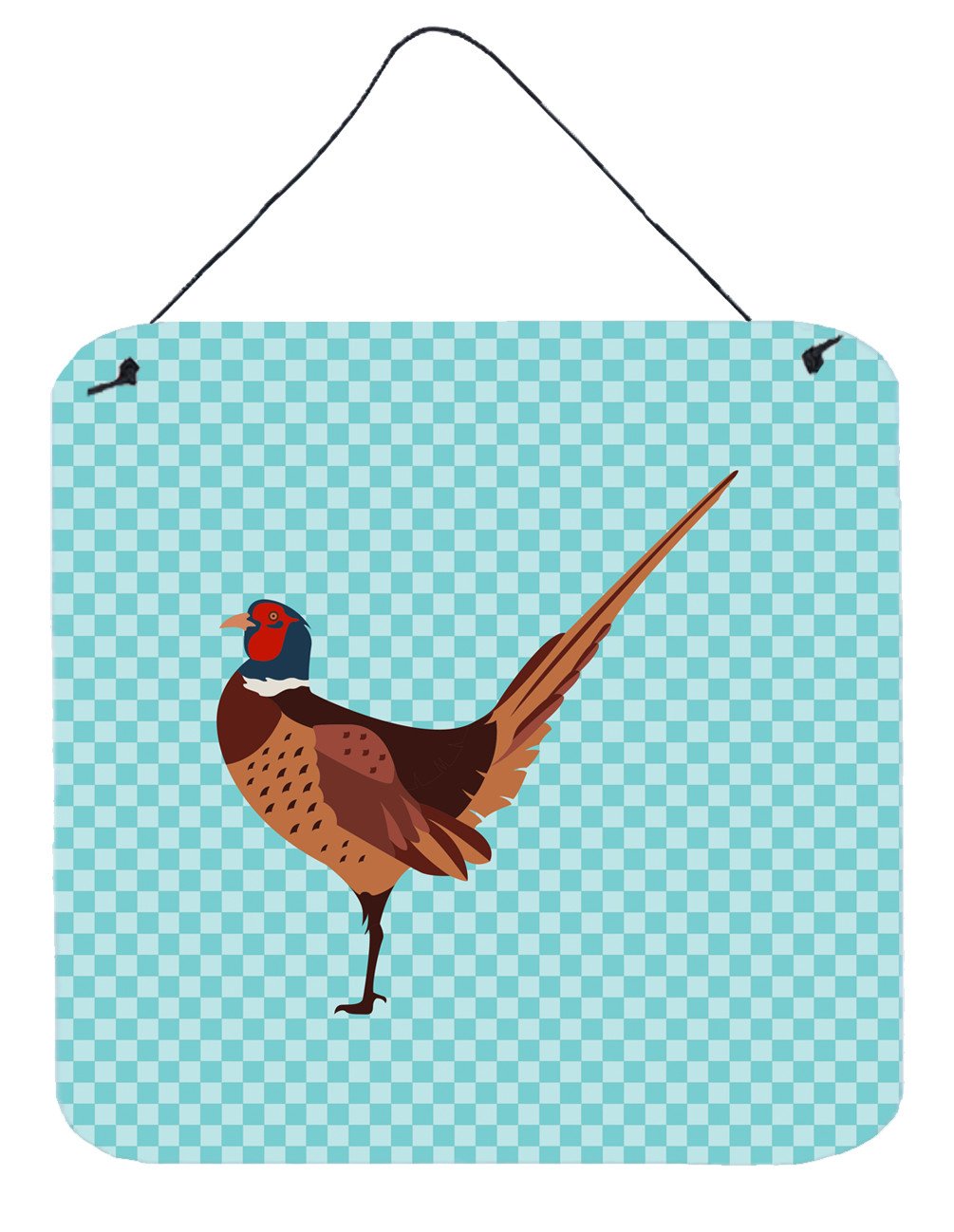 Ring-necked Common Pheasant Blue Check Wall or Door Hanging Prints BB8104DS66 by Caroline&#39;s Treasures