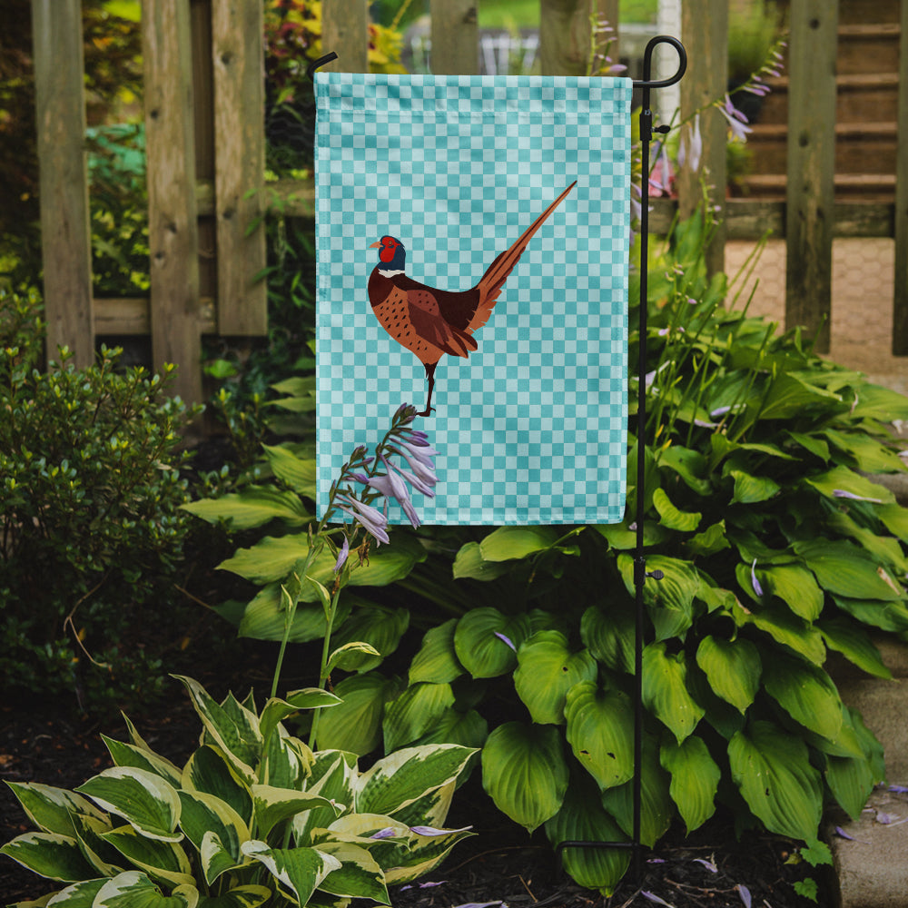 Ring-necked Common Pheasant Blue Check Flag Garden Size  the-store.com.