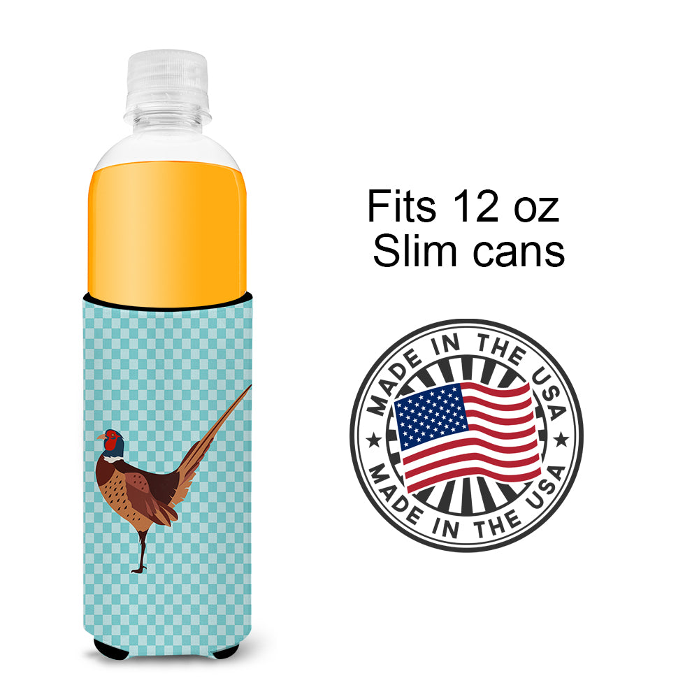 Ring-necked Common Pheasant Blue Check  Ultra Hugger for slim cans  the-store.com.