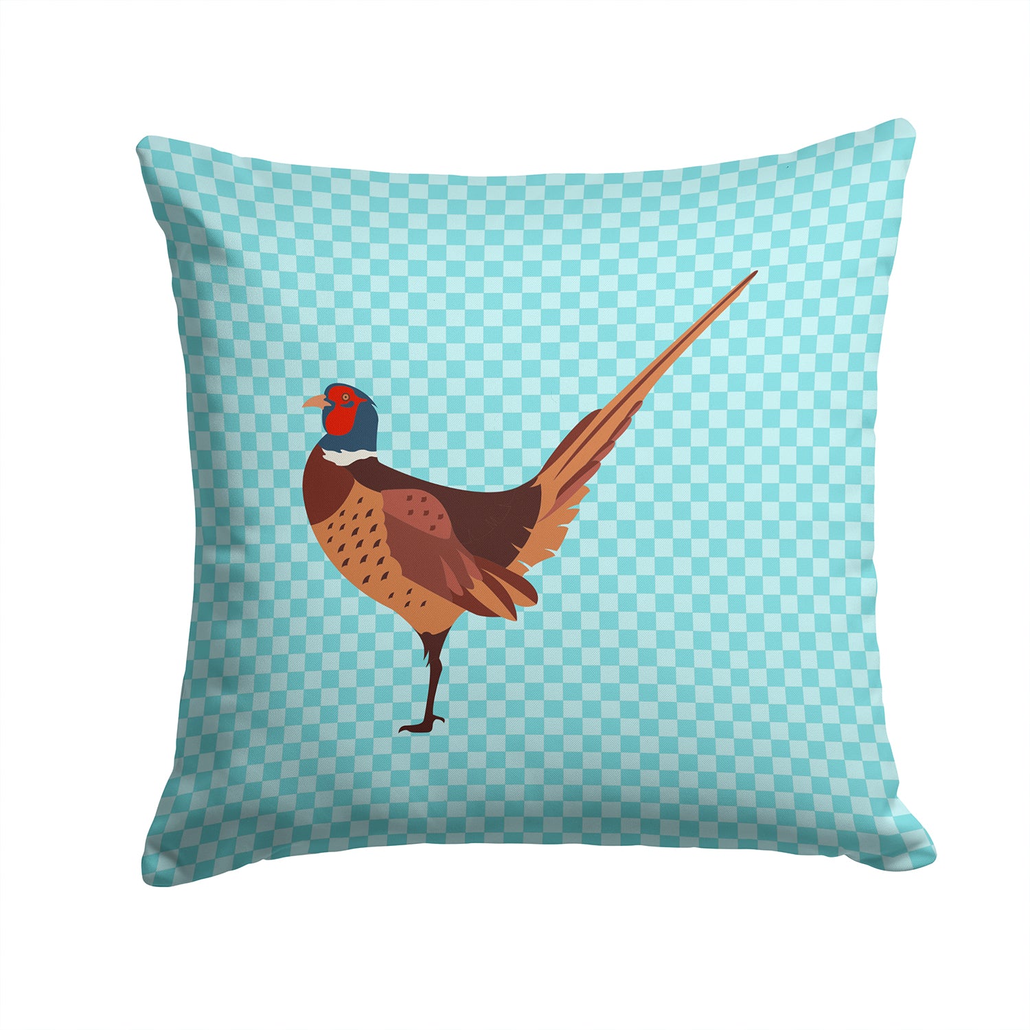Ring-necked Common Pheasant Blue Check Fabric Decorative Pillow BB8104PW1414 - the-store.com