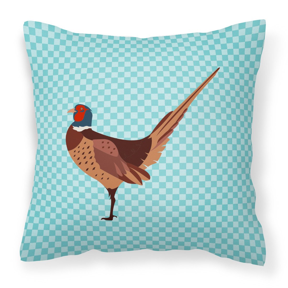 Ring-necked Common Pheasant Blue Check Fabric Decorative Pillow BB8104PW1818 by Caroline&#39;s Treasures