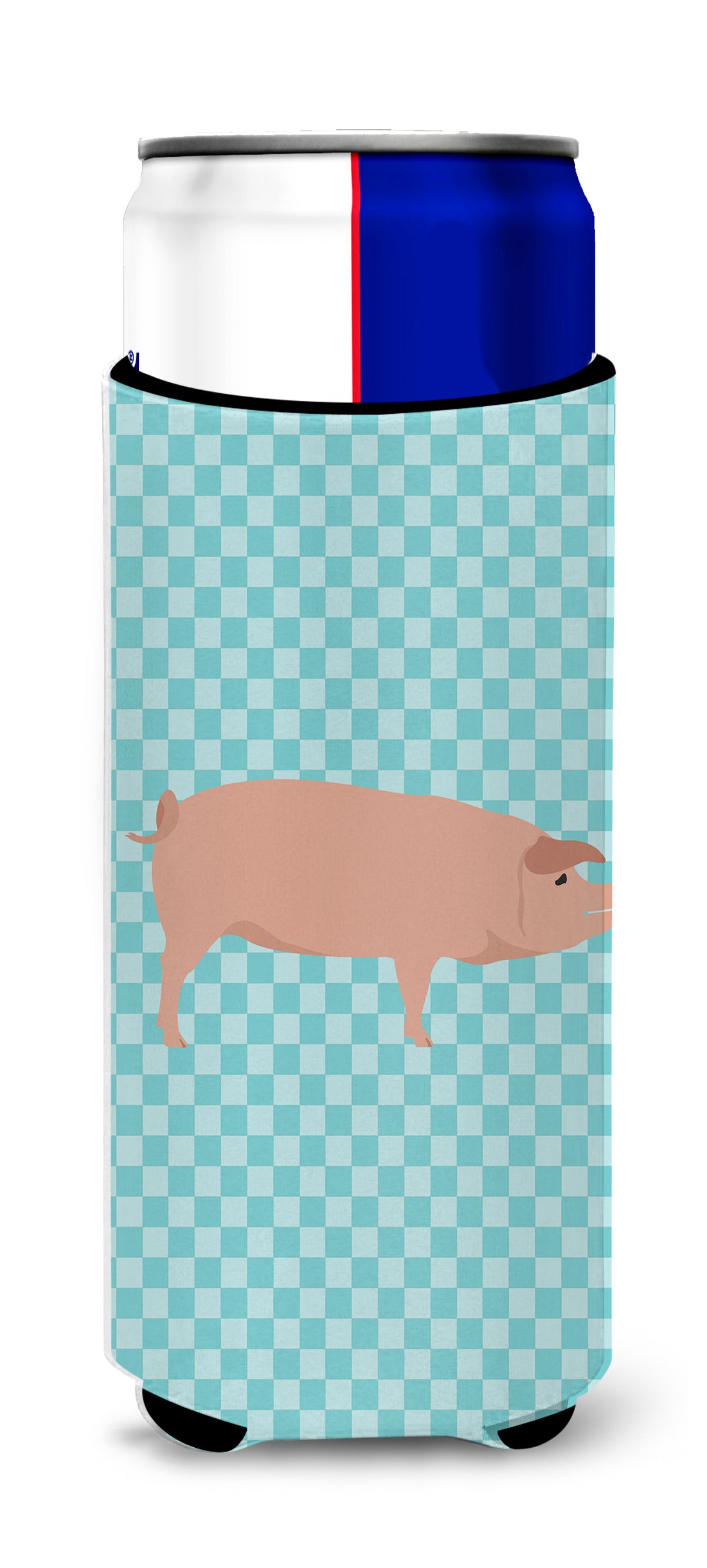 American Landrace Pig Blue Check  Ultra Hugger for slim cans  the-store.com.