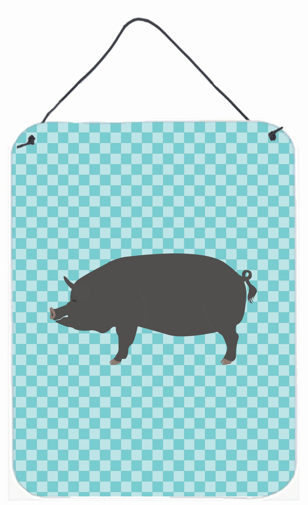 Berkshire Pig Blue Check Wall or Door Hanging Prints BB8107DS1216 by Caroline's Treasures