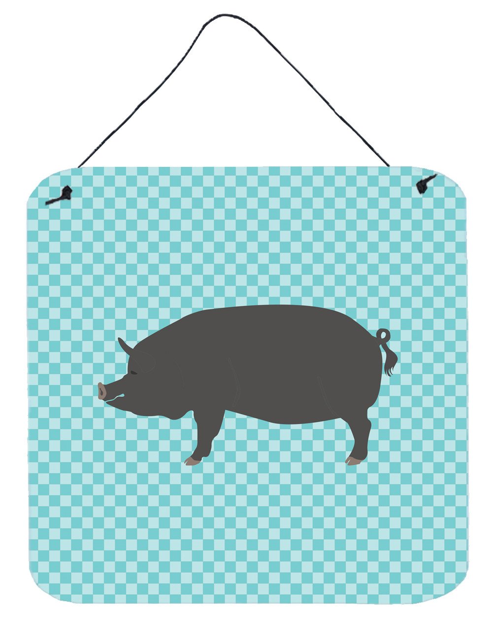 Berkshire Pig Blue Check Wall or Door Hanging Prints BB8107DS66 by Caroline's Treasures