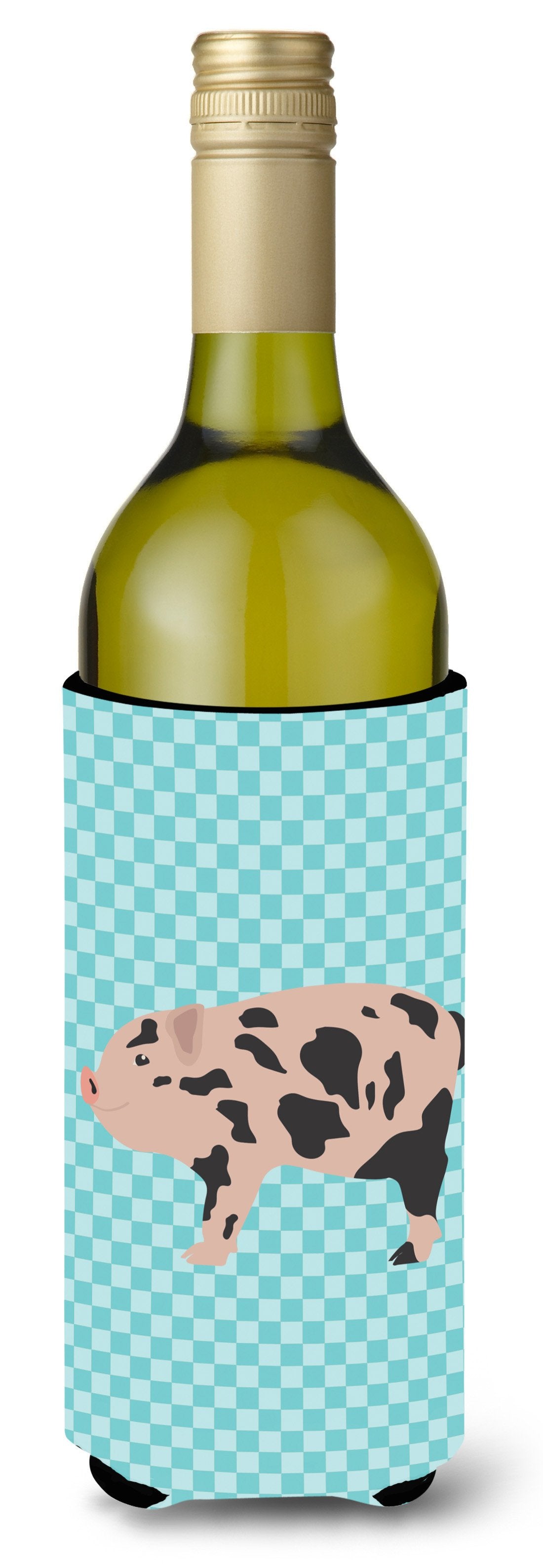Mini Miniature Pig Blue Check Wine Bottle Beverge Insulator Hugger BB8109LITERK by Caroline&#39;s Treasures
