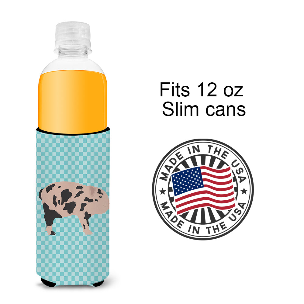Mini Miniature Pig Blue Check  Ultra Hugger for slim cans  the-store.com.