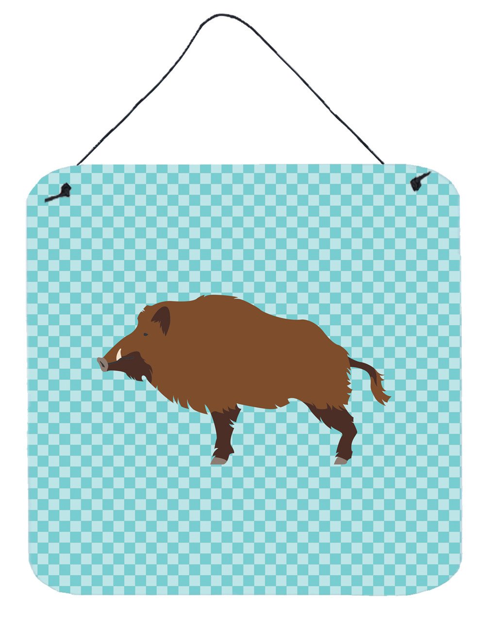 Wild Boar Pig Blue Check Wall or Door Hanging Prints BB8110DS66 by Caroline&#39;s Treasures