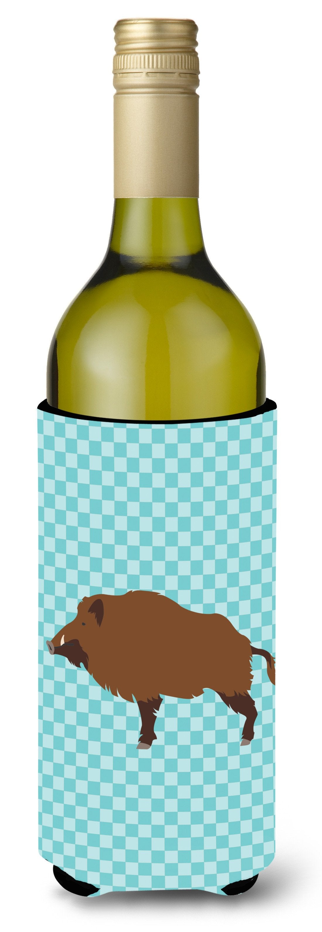 Wild Boar Pig Blue Check Wine Bottle Beverge Insulator Hugger BB8110LITERK by Caroline&#39;s Treasures