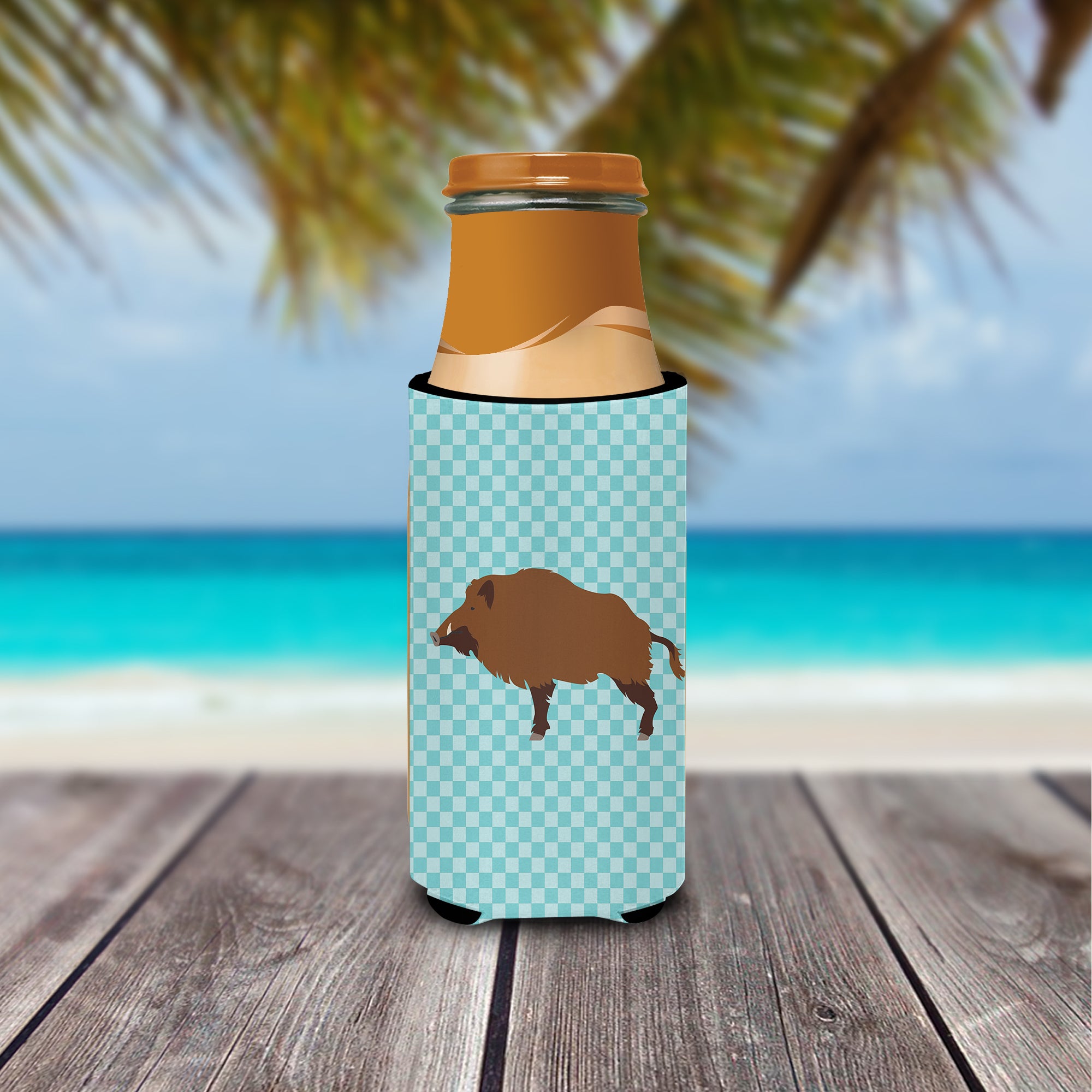 Wild Boar Pig Blue Check  Ultra Hugger for slim cans  the-store.com.