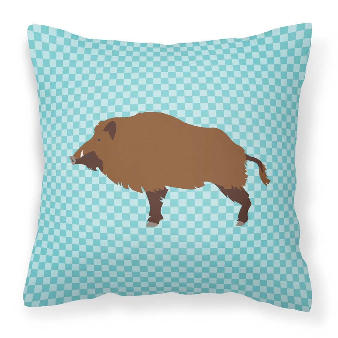 Wild Boar Pig Blue Check Fabric Decorative Pillow BB8110PW1818 by Caroline&#39;s Treasures