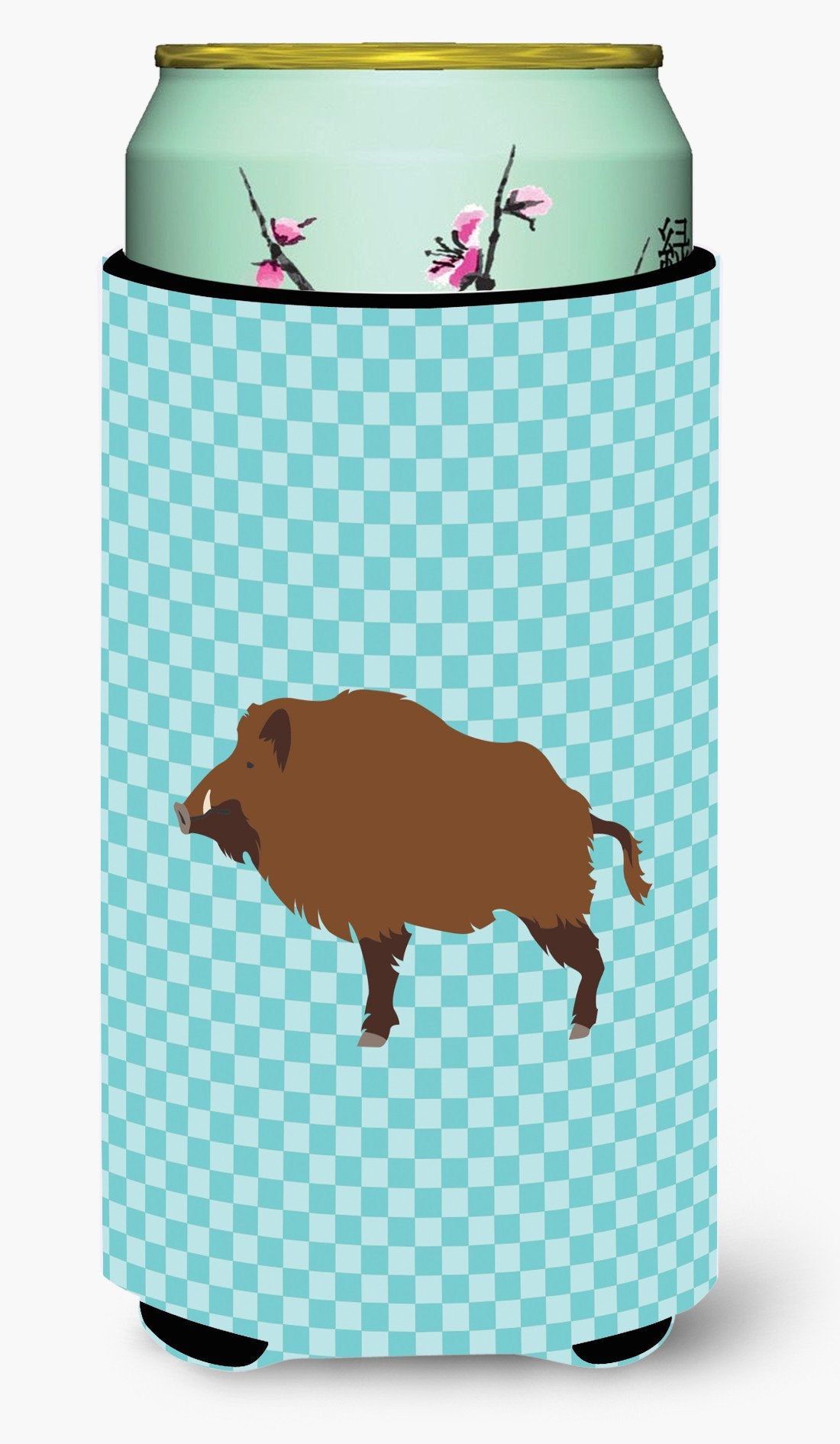 Wild Boar Pig Blue Check Tall Boy Beverage Insulator Hugger BB8110TBC by Caroline&#39;s Treasures