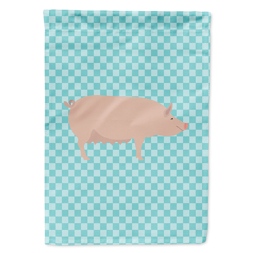 English Large White Pig Blue Check Flag Canvas House Size BB8112CHF  the-store.com.